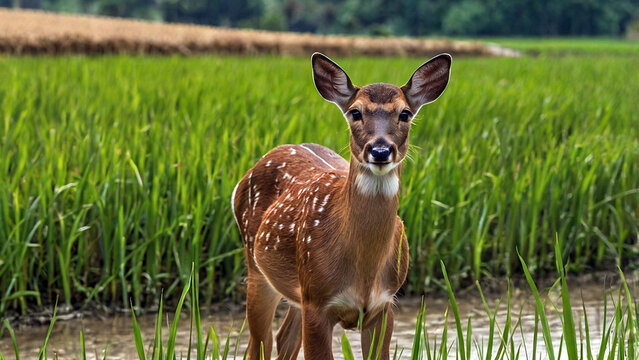 deer in the rice fields