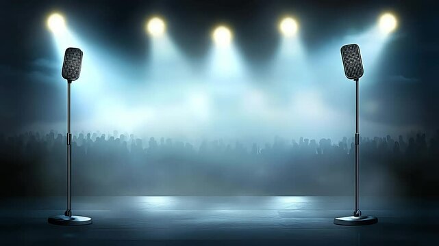 Empty stage with spotlights and microphones illustration
