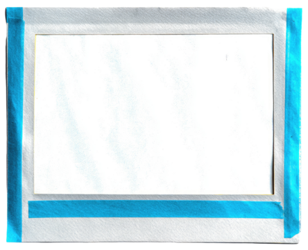 Blank white frame with teal tape - Powered by Adobe
