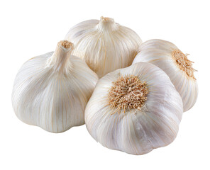 Close-up of four whole garlic bulbs