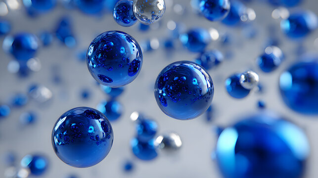 Abstract 3D Rendering background with blue bouncing balls.
