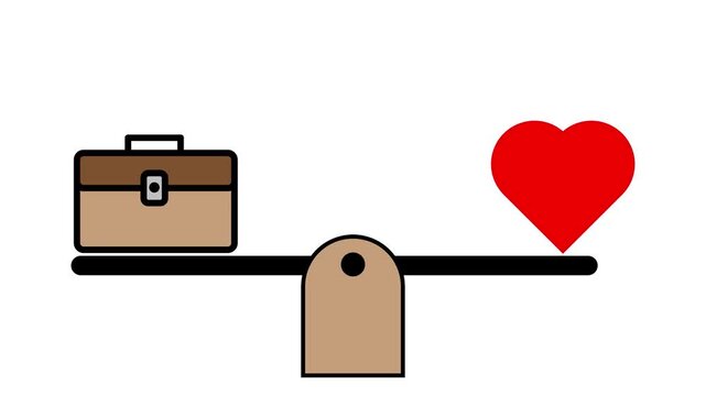 Wooden seesaw animation with the concept of balancing work and love.