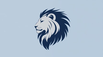 Fototapeta premium Profile of a lion head, stylized graphic design, on light blue background, for use in branding, posters, or websites
