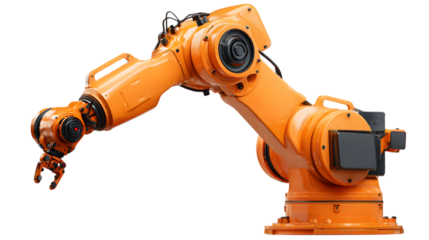 Advanced industrial robot arm poised for precision tasks, showcasing modern automation and manufacturing innovation.
