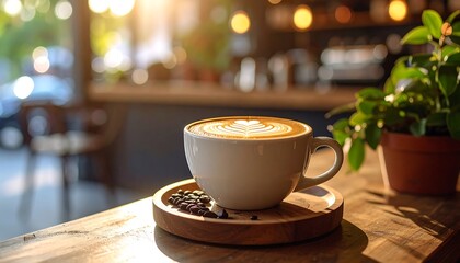 Obraz premium Latte art in a cafe at sunset