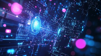 Futuristic Technology Background with Glowing Circuit Board and Data Flow