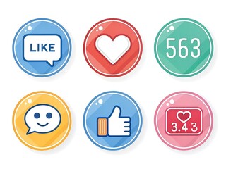 Social Media Icon Set with Like Comment Heart and Follower Symbols