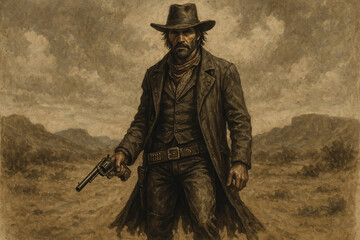 Fototapeta premium Wild West Gunslinger, AI Generation
