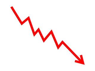 Down fall red arrow zigzag line graph financial loss concept, Red arrow downward direction, stock market fall, Business loss. Vector illustration.