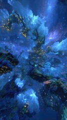 Abstract Glowing Blue Coral Structures In Space