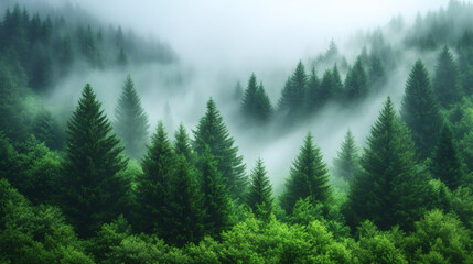 Fototapeta premium Low-lying clouds forming mist over grassy fields