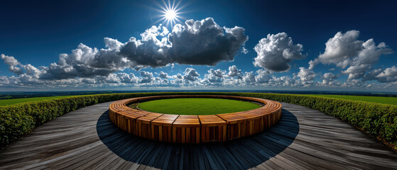 Surreal concept of corporate meeting at round table in the middle of nature