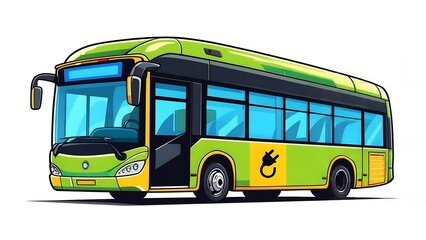 Modern green electric bus with charging symbol and blue windows