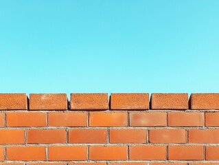 Obraz premium A clear blue sky serves as a backdrop to a well-constructed brick wall. The sun is shining brightly, creating a vibrant atmosphere. The wall appears strong and robust.