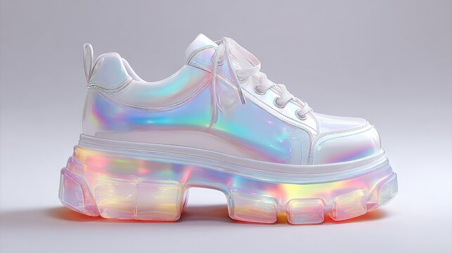 Holographic platform sneakers with translucent sole
