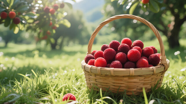 Close-up of a basket of ripe fresh bayberries