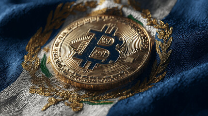 bitcoin coin lying on el salvador flag