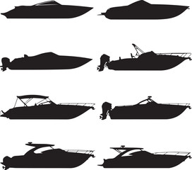 Various motorboat silhouettes speedboat yacht