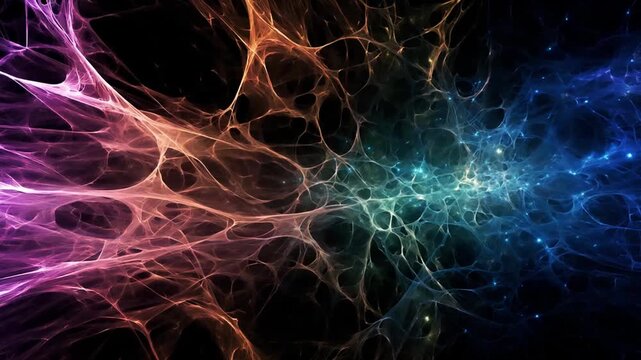 Abstract Fractal neuron like colorful changing black solid background
