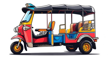 Colorful Cartoon Thai Songthaew Taxi Illustration