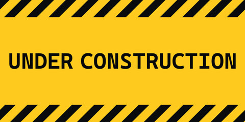 Under construction vector sign symbol. Under construction badge logotype. Under construction warning sign with black and yellow striped hazard border for safety and maintenance work area caution.eps10