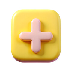Obraz premium 3d rendered pink cross symbol on a yellow rounded square isolated on transparent background