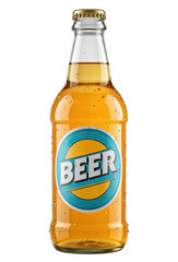 Refreshing beverage in a clear glass bottle, isolated a transparent background.