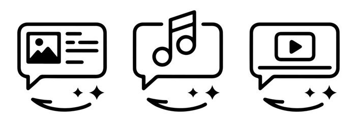 text to media generate icons. ai image, audio and video converter on transparent vector