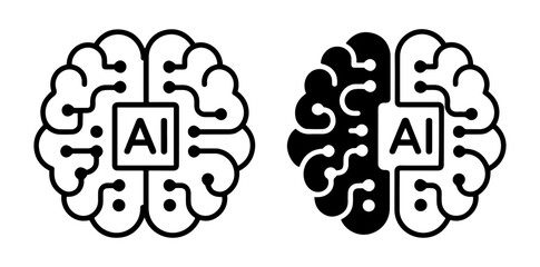 AI brain icon. Artificial intelligence logo for app, UI, website. Transparent PNG and vector illustration