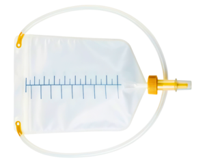 Medical enteral feeding bag with tube for hospital nutrition on a transparent background