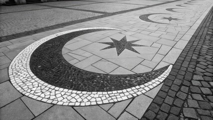 Crescent moon and star mosaic pavement design