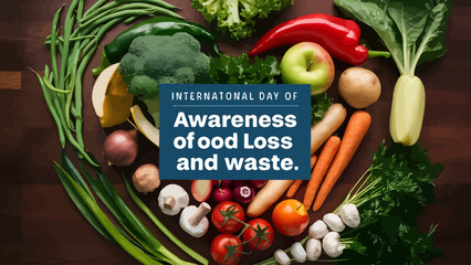 Vector Illustration of Food Waste Awareness with Rotting Vegetables, Trash Can, and Stop Food Waste Message
