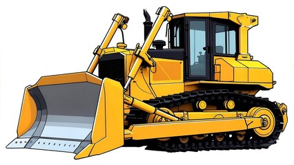 Obraz premium Yellow bulldozer with large blade and tracks on white background