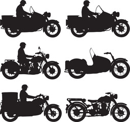 Obraz premium Vintage motorcycles with riders and sidecars silhouette