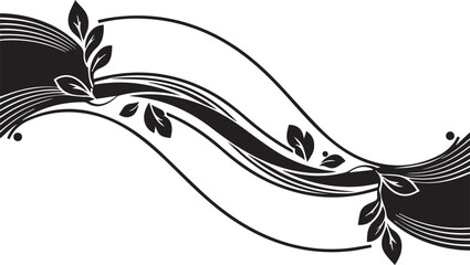Fototapeta premium Modern ornamental divider with ribbon and leaf design, minimalist black and white vector style,