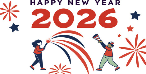 Happy new year 2026 festive celebration illustration