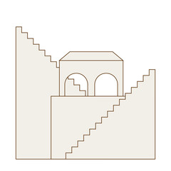 Fototapeta premium Old City Building House Element Icon. Mediterranean Architecture Style Simple Graphic Town Symbol. Travel and Tourism. Vintage Ancient Street Town Urban Design Element. 