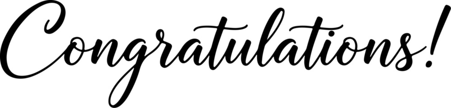 Vector art of the word congratulations is written in a stylish black script font