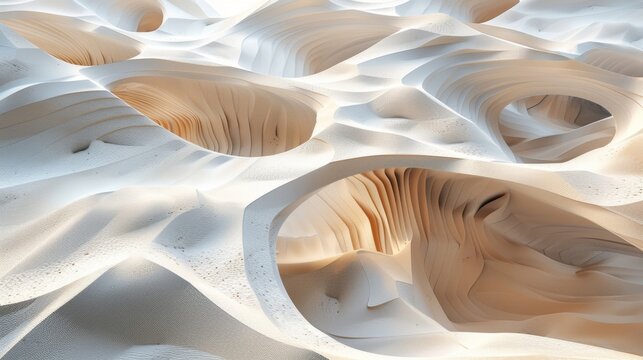 Angular shapes overlap and intertwine emulating the overlapping layers and contours of a real sand dune.