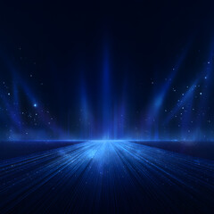Bright Blue Runway with Light Streaks and Stars, Ideal for Presentations, Award Ceremony Events, and Technology-Themed Backgrounds. Luxury Scene Design Concepts. Vector illustrations.