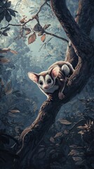 A small animal is sitting on a tree branch