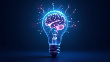 Glowing Brain Inside Light Bulb - AI Innovation Concept
