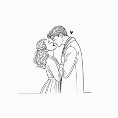 Romantic Couple Kissing – One Line Art Drawing Vector Illustration