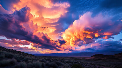  A spectacular view of colorful clouds at sunset 