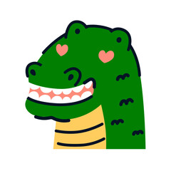 Cute green crocodile head cartoon.