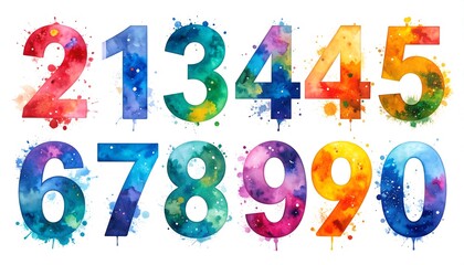 Colorful, watercolor-style numbers