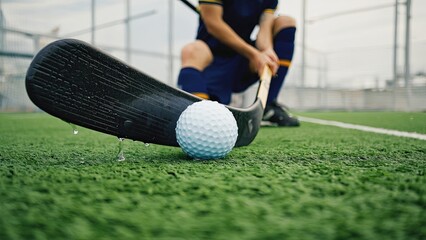 Player prepares to strike a ball on turf