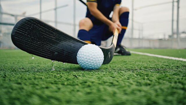 Player prepares to strike a ball on turf