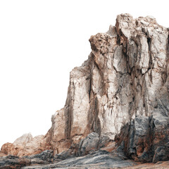 Rugged, light-colored rock formation, sharply defined, against a dark background