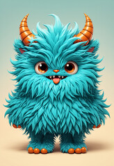 Fototapeta premium illustration retro cute cyan fluffy monster character